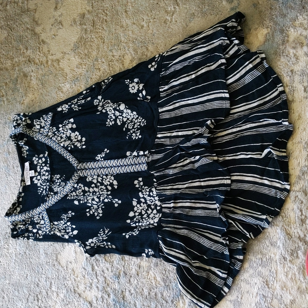Patrons of Peace Floral Striped High Low Boho Top S White Blue - Picture 11 of 15